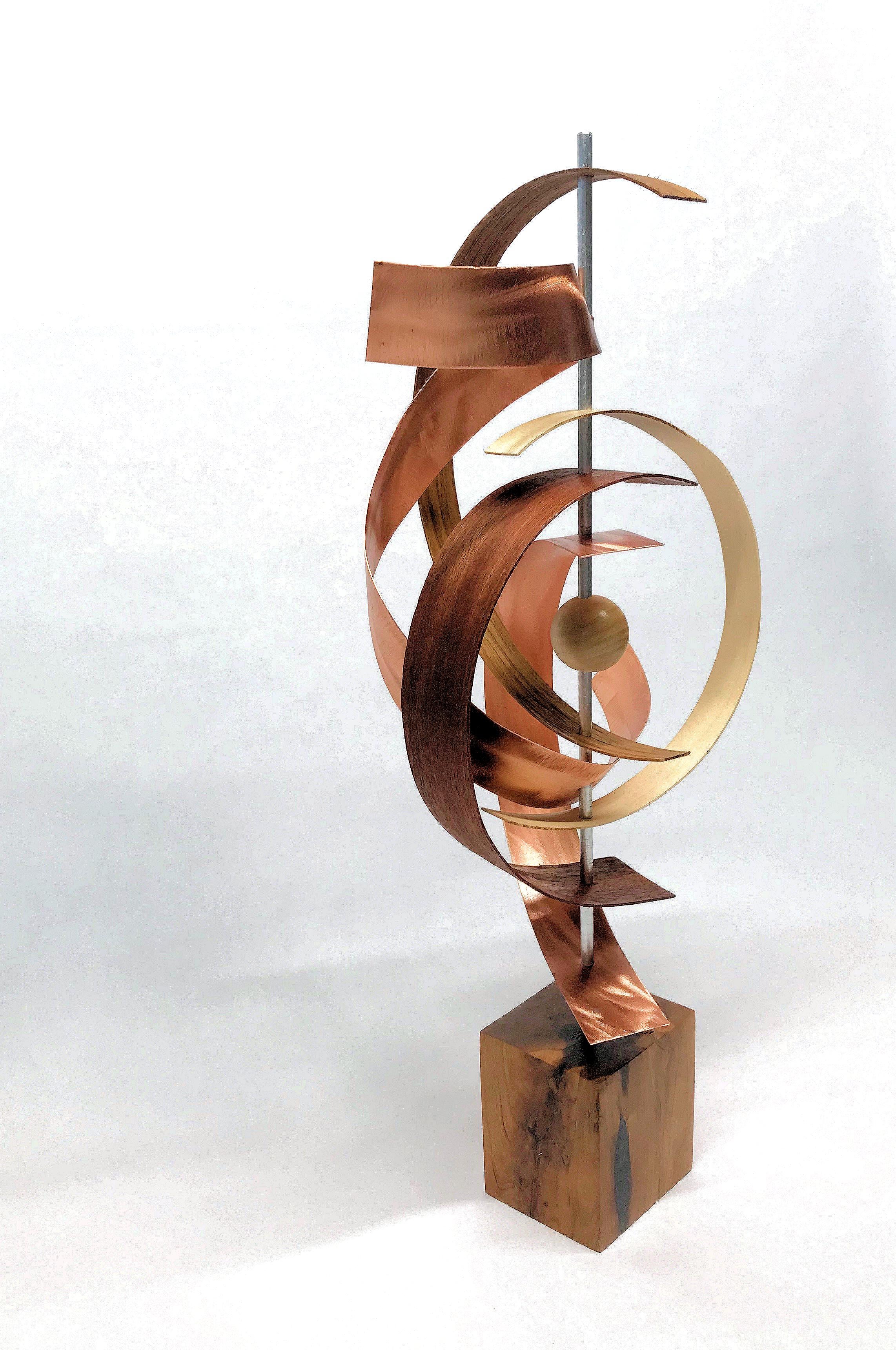 Mid-Century Modern Inspired Wood & Copper Sculpture, Jeff Linenkugel 2