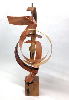 Mid-Century Modern Inspired Wood & Copper Sculpture, Jeff Linenkugel