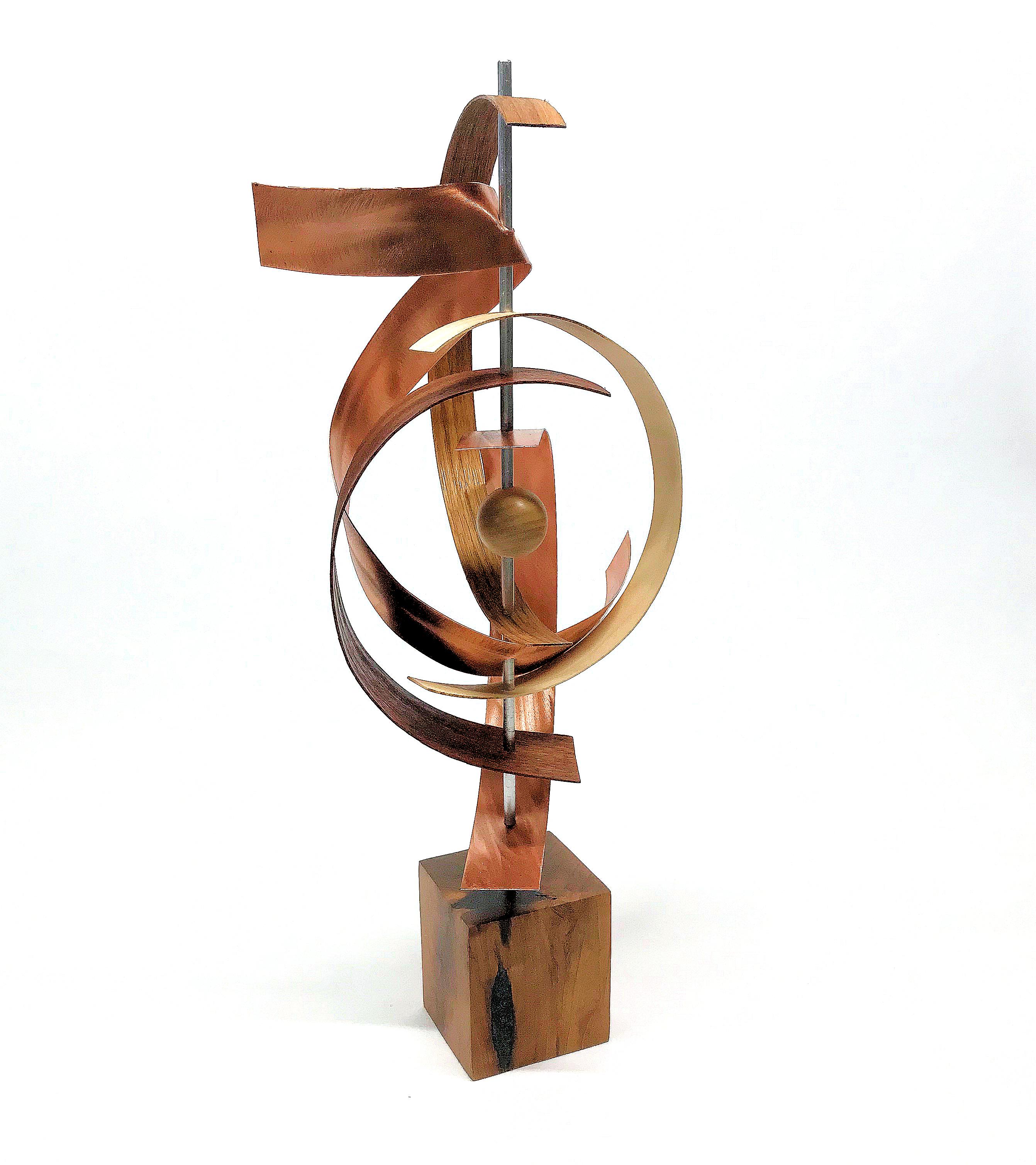 Moderne:: von der Mitte des Jahrhunderts inspirierte Holz- und Kupferskulptur:: Jeff Linenkugel 1