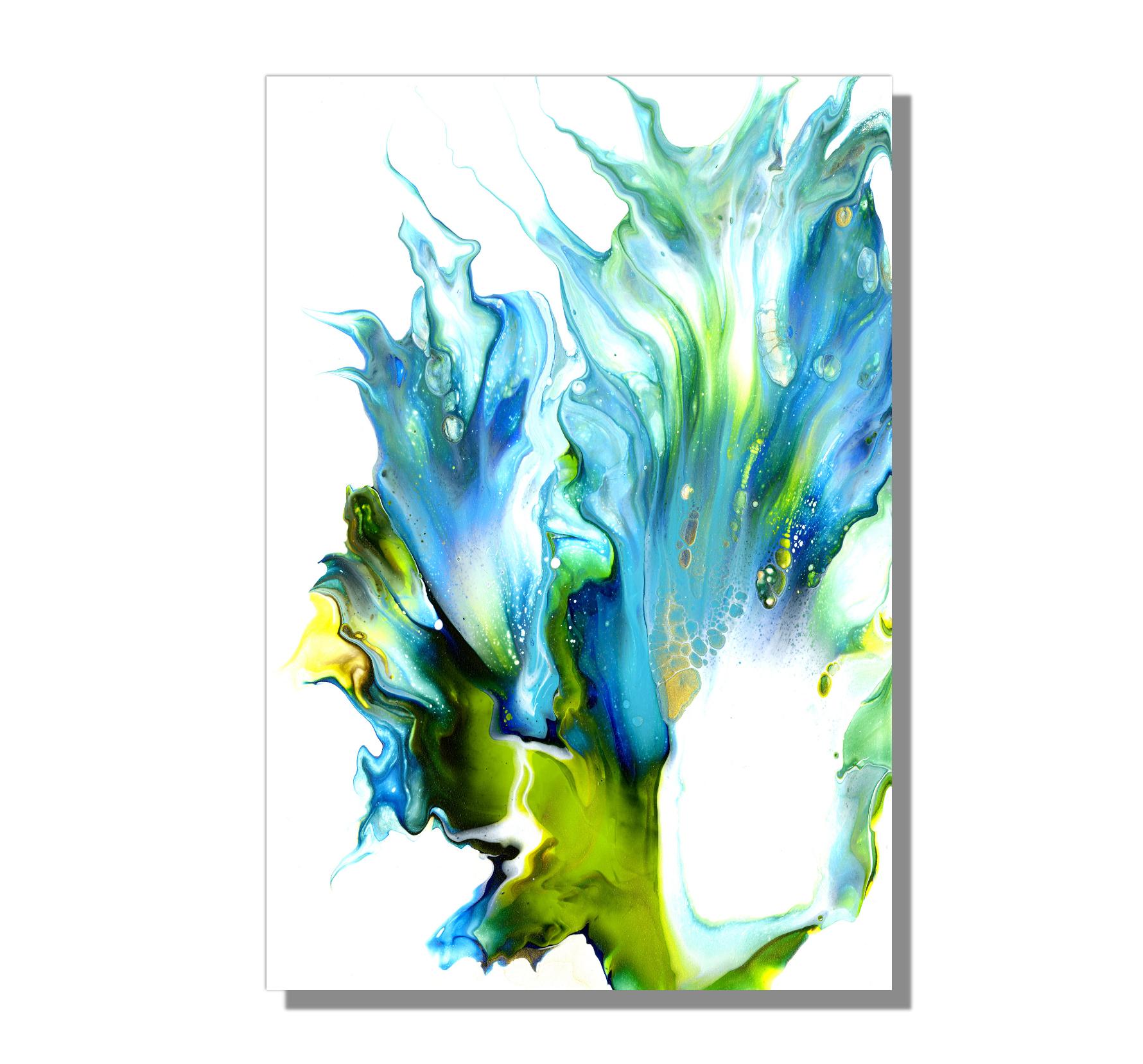 This contemporary modern abstract painting is printed on a lightweight metal composite and comes ready to hang. This vibrant composition can be hung both indoor and outdoor as it is weather resistant.

-Artist: "Cessy" 
LIMITED EDITION; 1 of