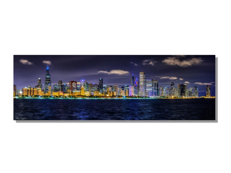Scott F.  Landscape Print - Panoramic Chicago Skyline Large 60" Giclee Photography on Metal by Scott F.