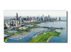 Chicago Skyline, Soldier Field, Lakefront Aerial, Giclee on Metal by Scott F.