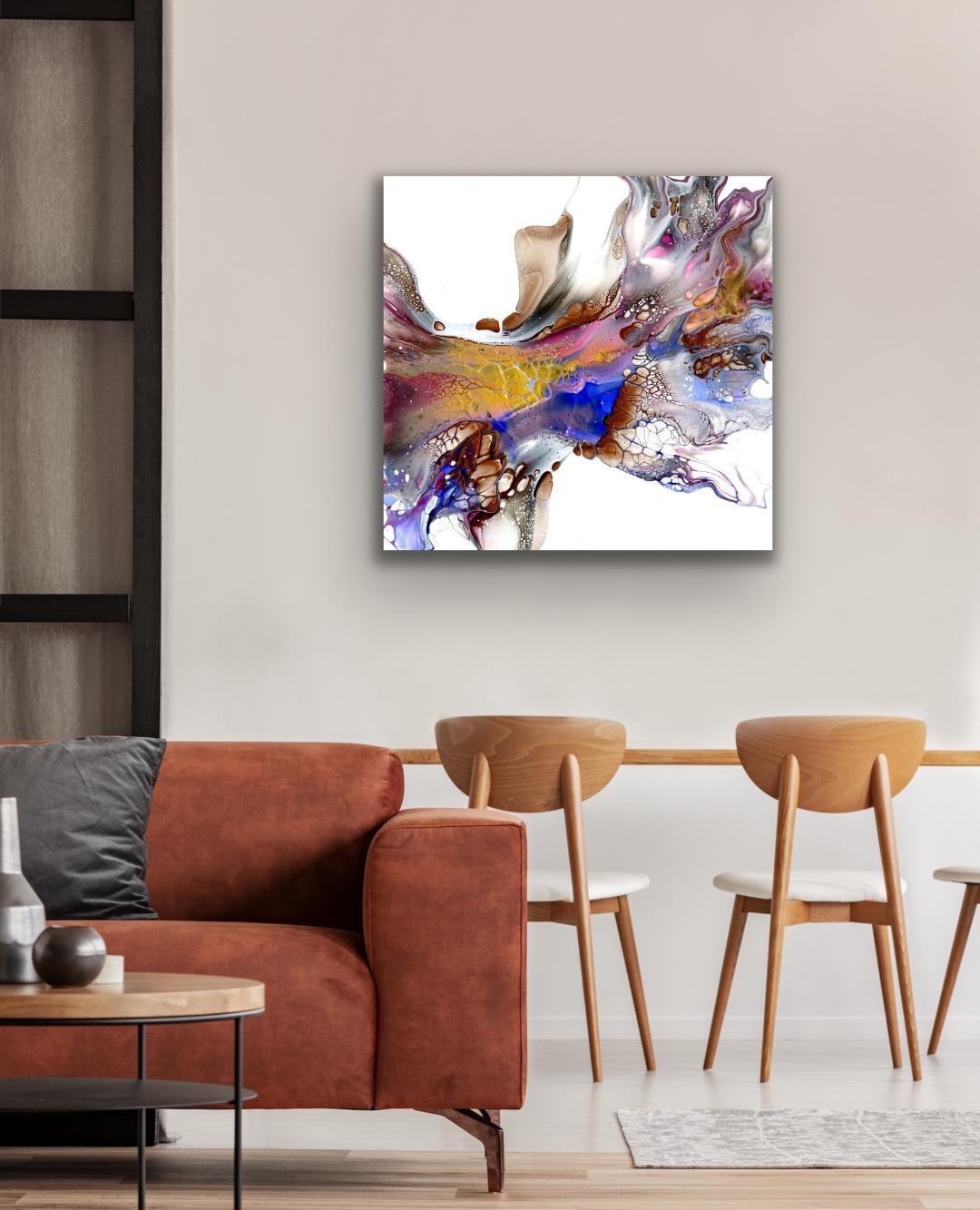 Colorful Modern Abstract Painting, Giclee Print on Metal, Indoor Outdoor, Cessy For Sale 2
