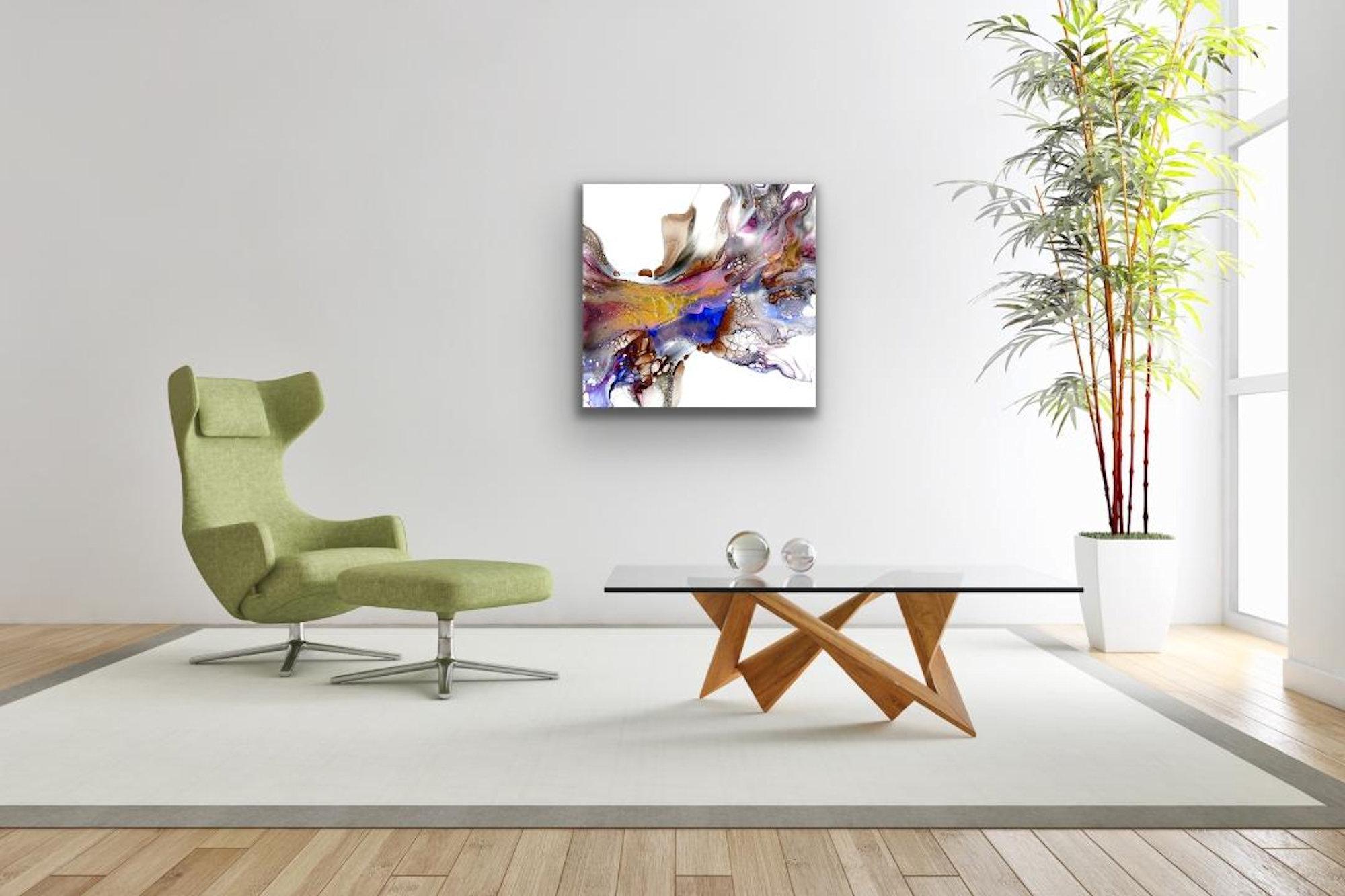 Colorful Modern Abstract Painting, Giclee Print on Metal, Indoor Outdoor, Cessy For Sale 3