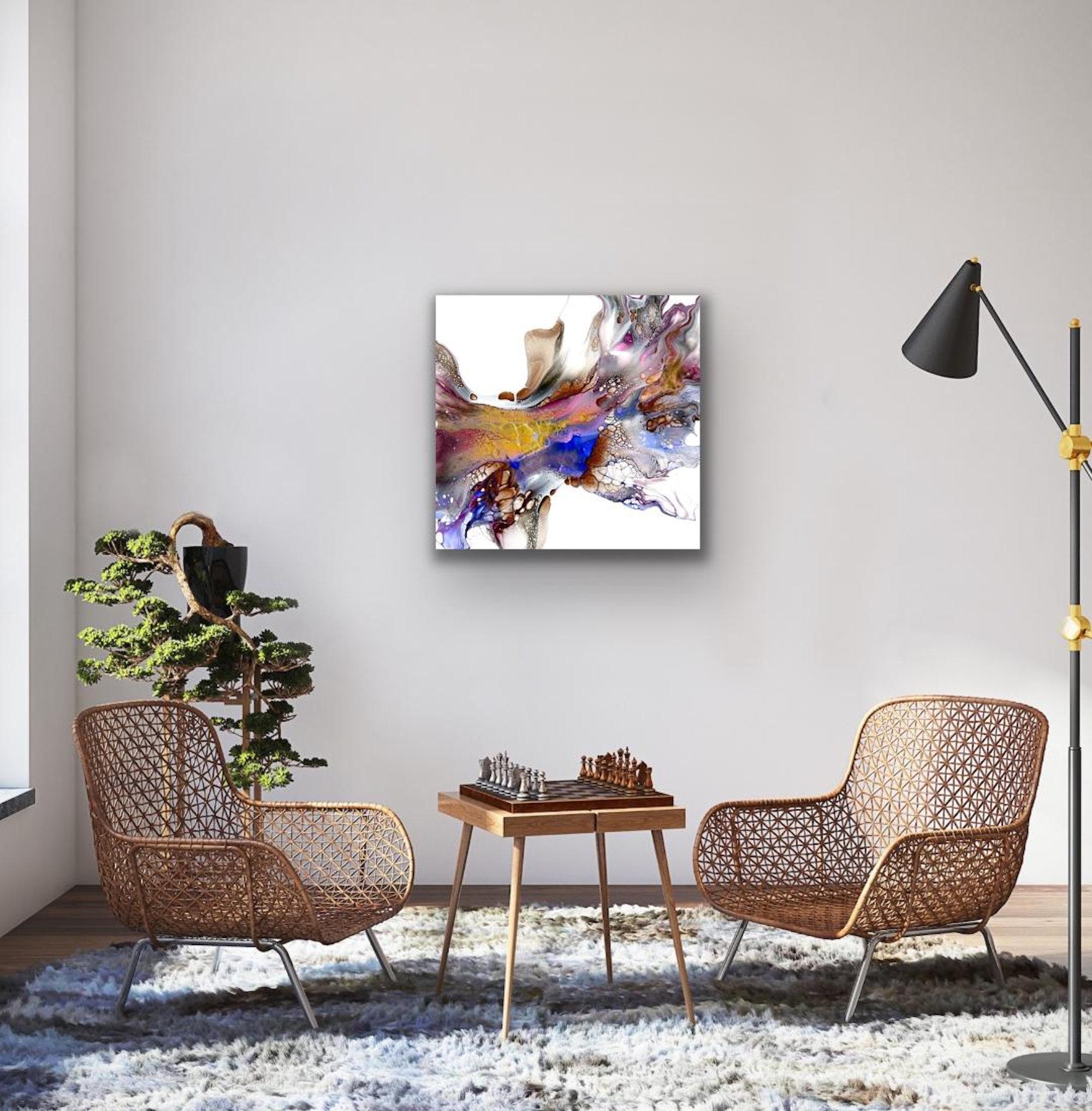 Colorful Modern Abstract Painting, Giclee Print on Metal, Indoor Outdoor, Cessy For Sale 4