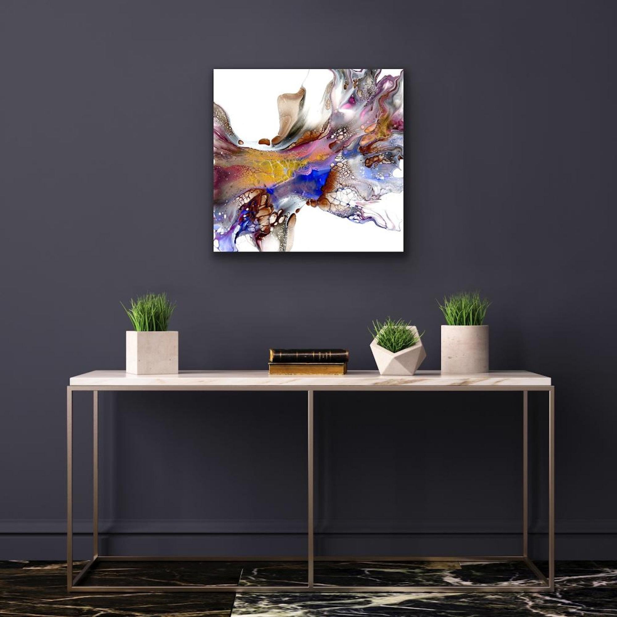 Colorful Modern Abstract Painting, Giclee Print on Metal, Indoor Outdoor, Cessy For Sale 5