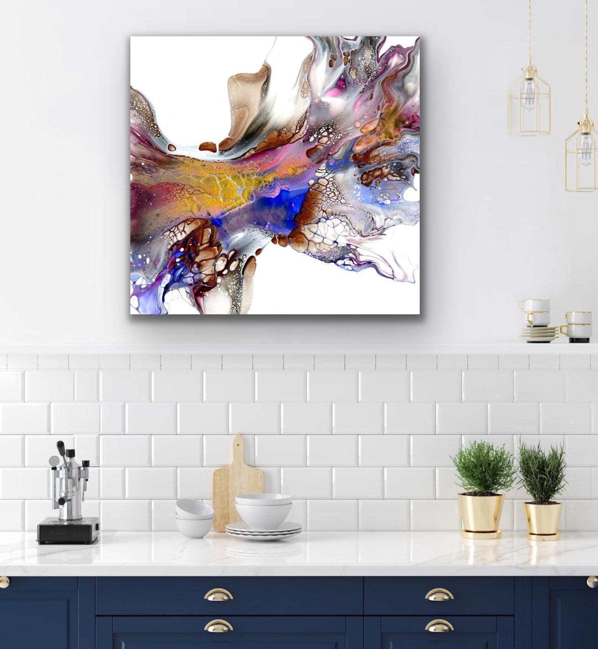 Colorful Modern Abstract Painting, Giclee Print on Metal, Indoor Outdoor, Cessy For Sale 1