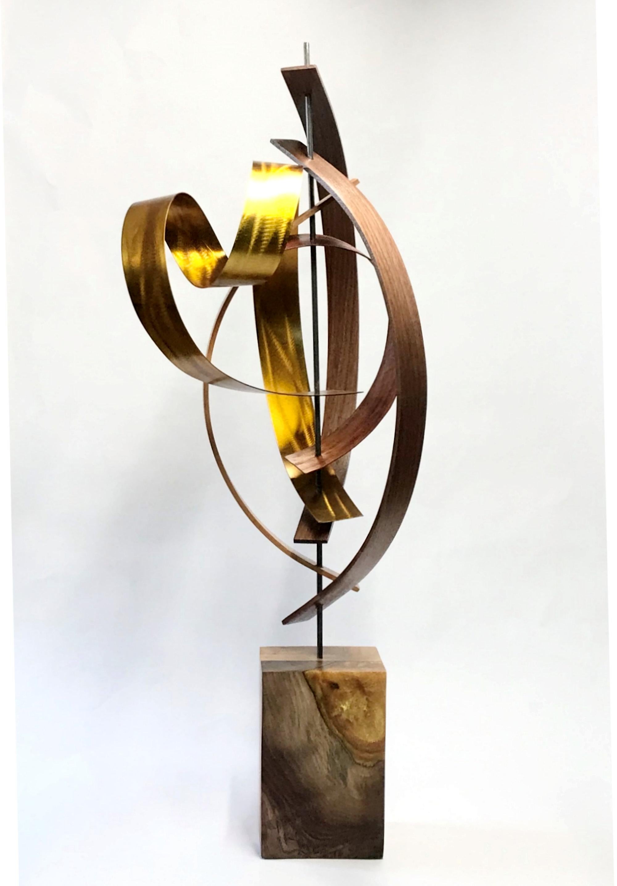 Wood Metal Sculpture, Mid-Century Modern Inspired, Original Contemporary Art  - Mixed Media Art by Unknown