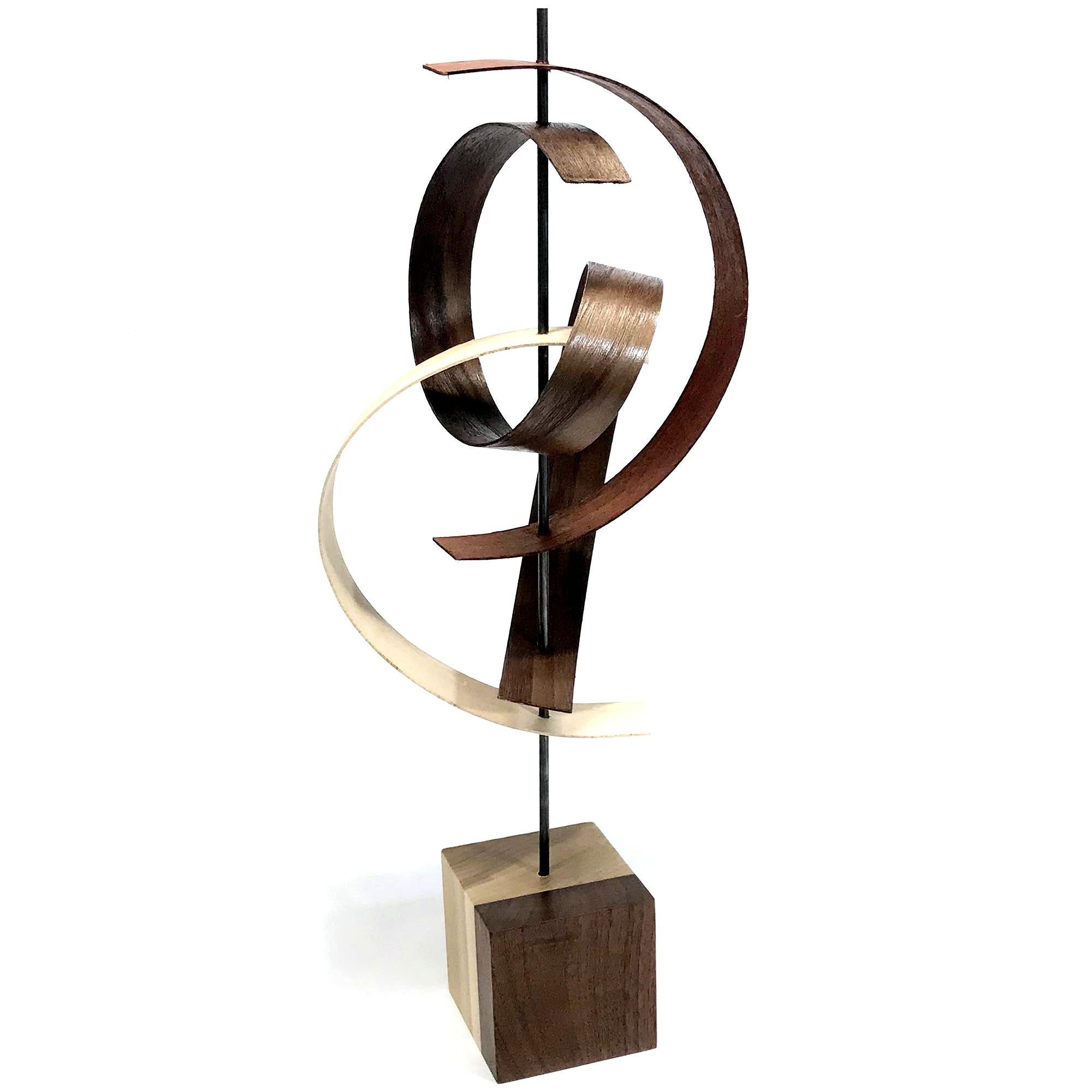 Description:  This sculpture consists of formed black walnut, mahogany, and hickory. Black walnut/poplar base. This sculpture is an open-edition multiple original; hand-made by the artist.
Title: Swing

Artist Bio:
Jeff was born and raised in Toledo