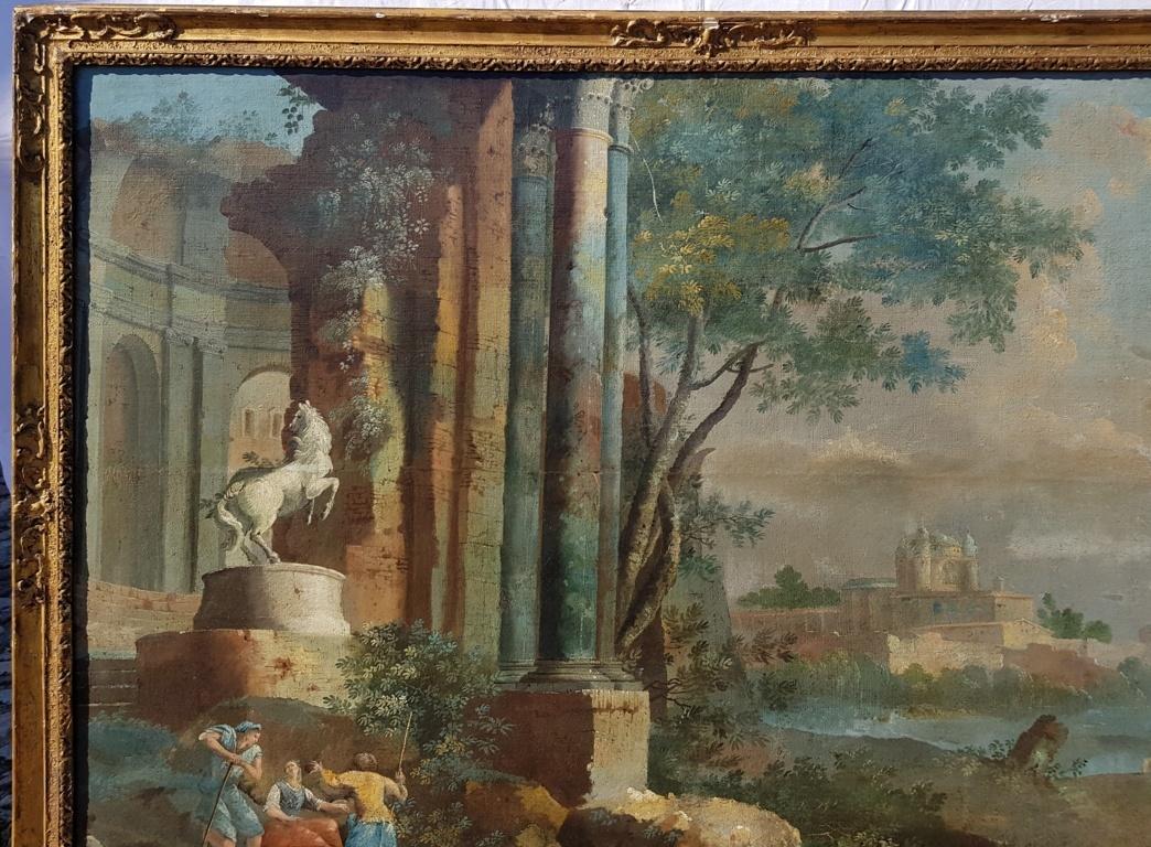 18th century Italian landscape painting - Architectural view - Tempera on canvas - Rococo Painting by Pietro Paltronieri, called Mirandolese