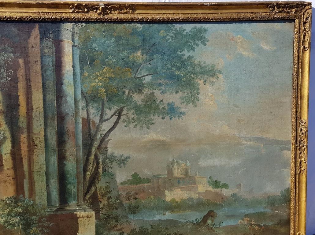 18th century Italian landscape painting - Architectural view - Tempera on canvas - Brown Landscape Painting by Pietro Paltronieri, called Mirandolese