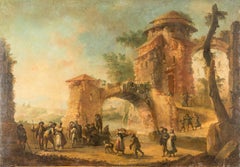  18th century Italian landscape painting - Architecture oil on canvas Italy