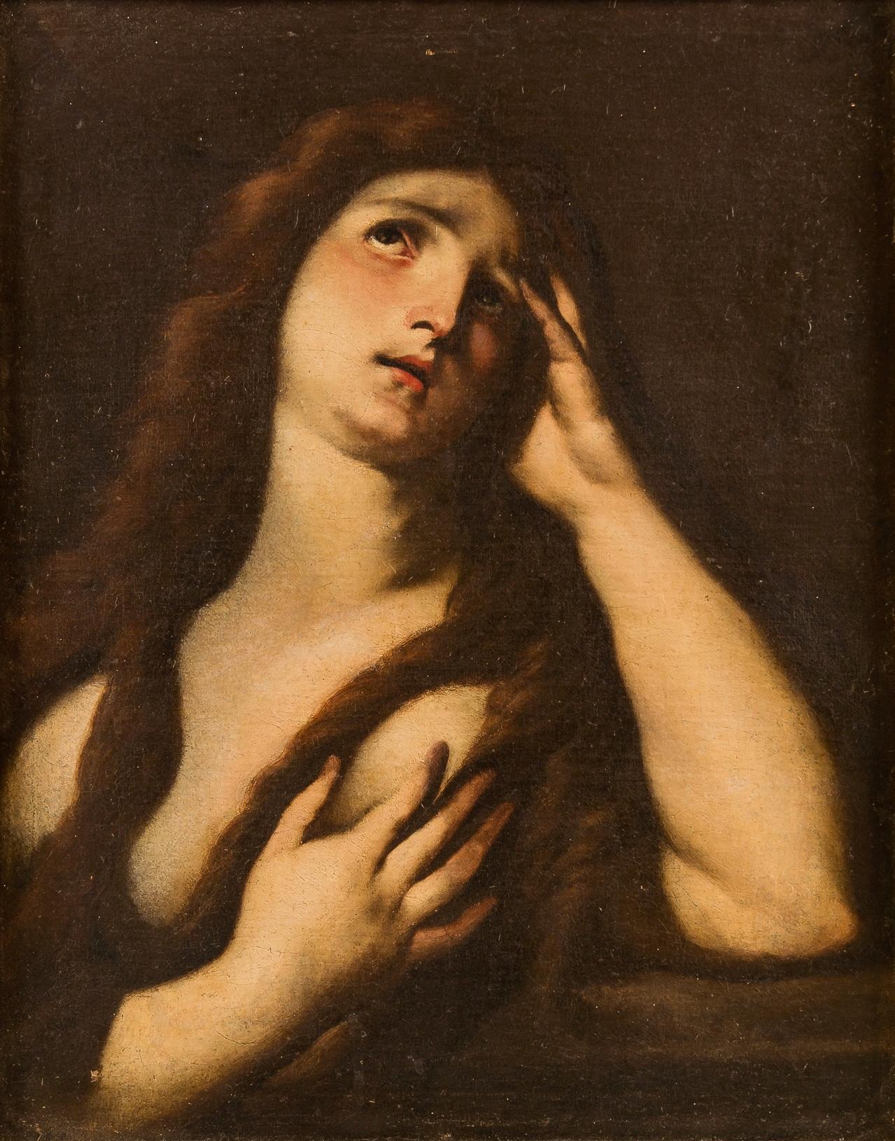 17th century Italian figurative painting Magdalene Oil on canvas figure Baroque - Painting by Giacinto Brandi