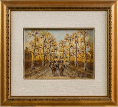 19th century Italian landscape painting - Lancers of Milan - Oil on panel Italy