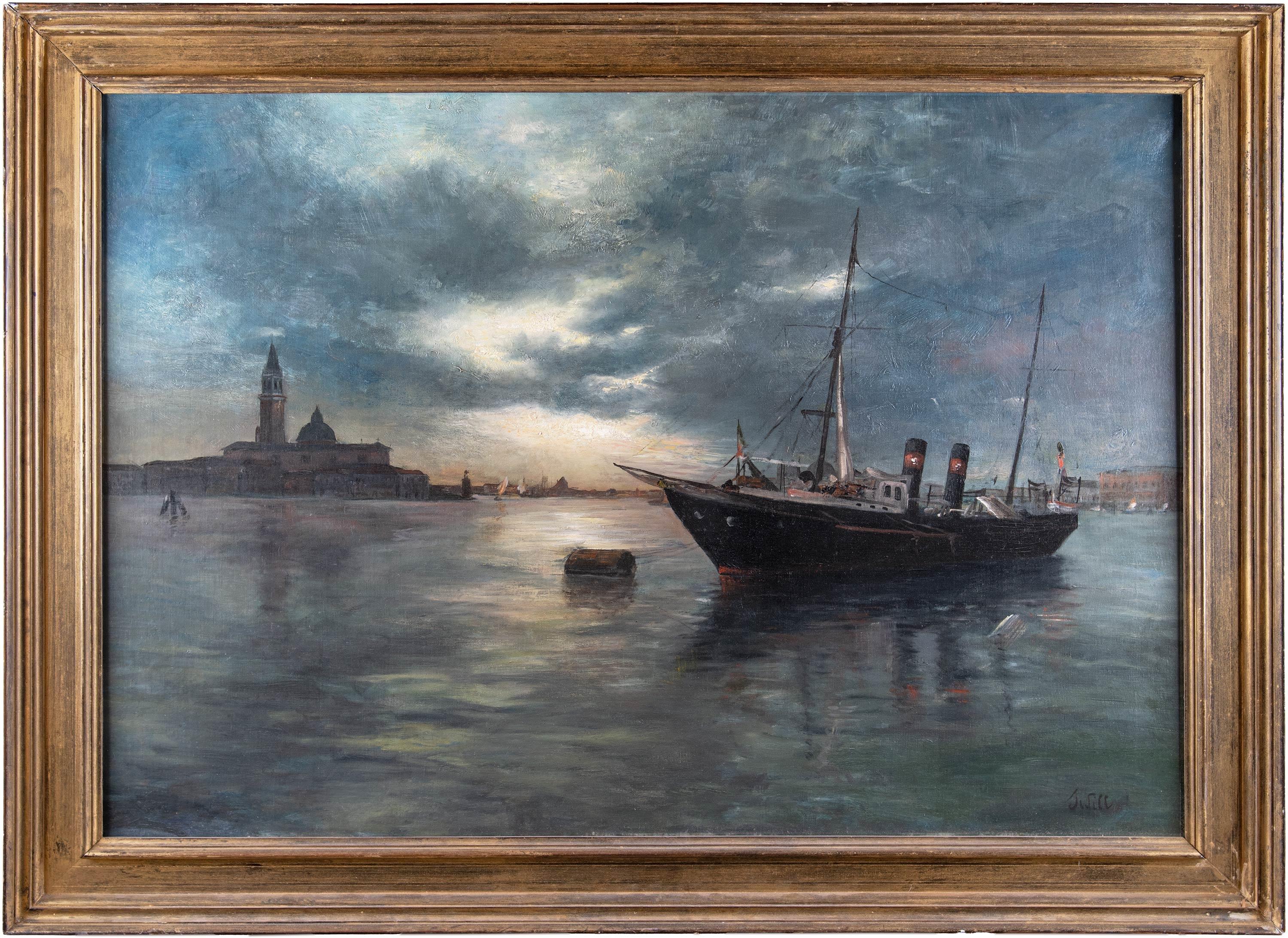 Marie-Joseph Léon Clave Landscape Painting - 19th century Venetian view painting - Venice - Oil on canvas landscape sea