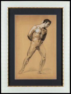 Late 19th century Italian figure drawing - Male Nude - Pencil paper Italy