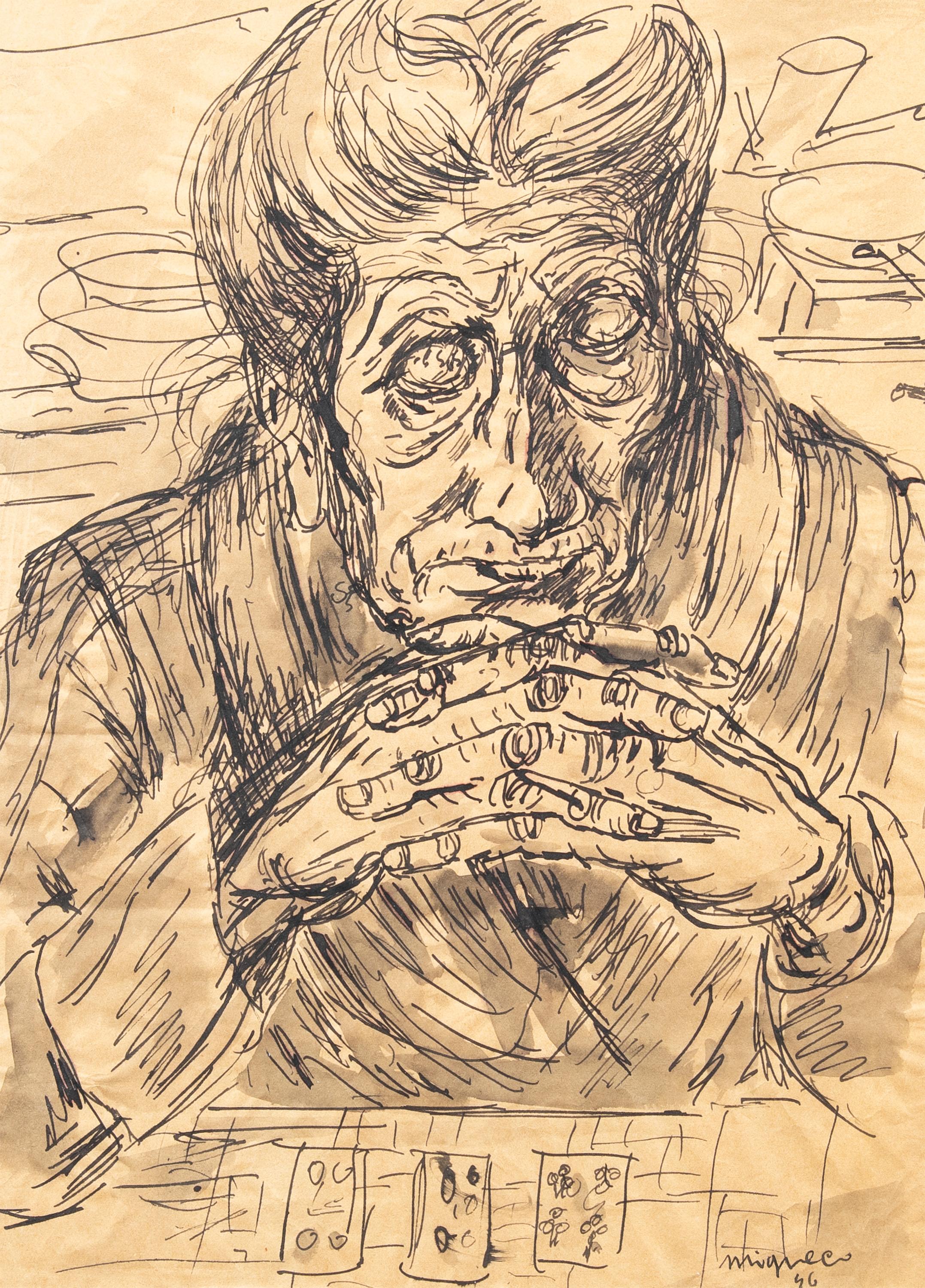 Giuseppe Migneco(Italian painter) - 20th century figure drawing - Fortune teller