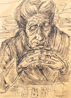 Vintage Giuseppe Migneco(Italian painter) - 20th century figure drawing - Fortune teller