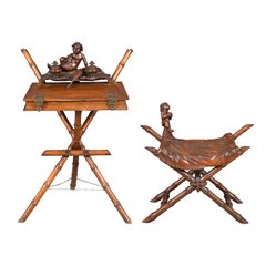 Panciera Besarel workshop - 19th century sculpture Italian writing desk - Wood