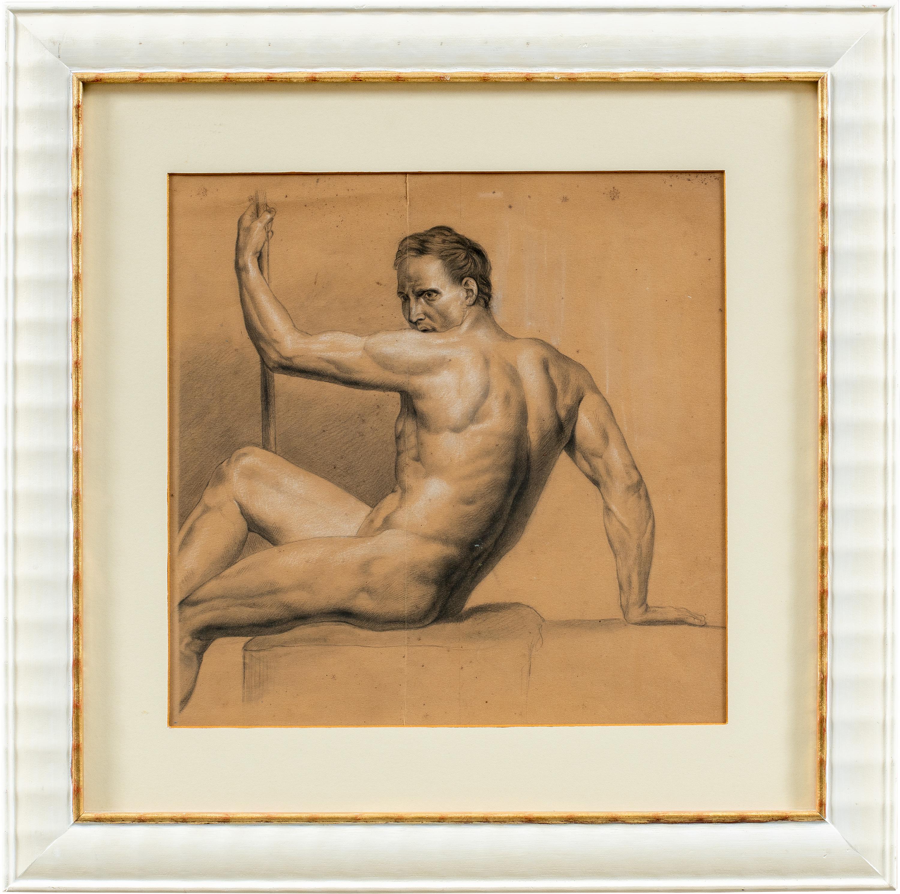 Unknown Figurative Art - Academic nudes painter - 19th century figure drawing - Pencil paper Italy