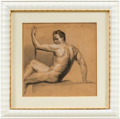 Antique Academic nudes painter - 19th century figure drawing - Pencil paper Italy