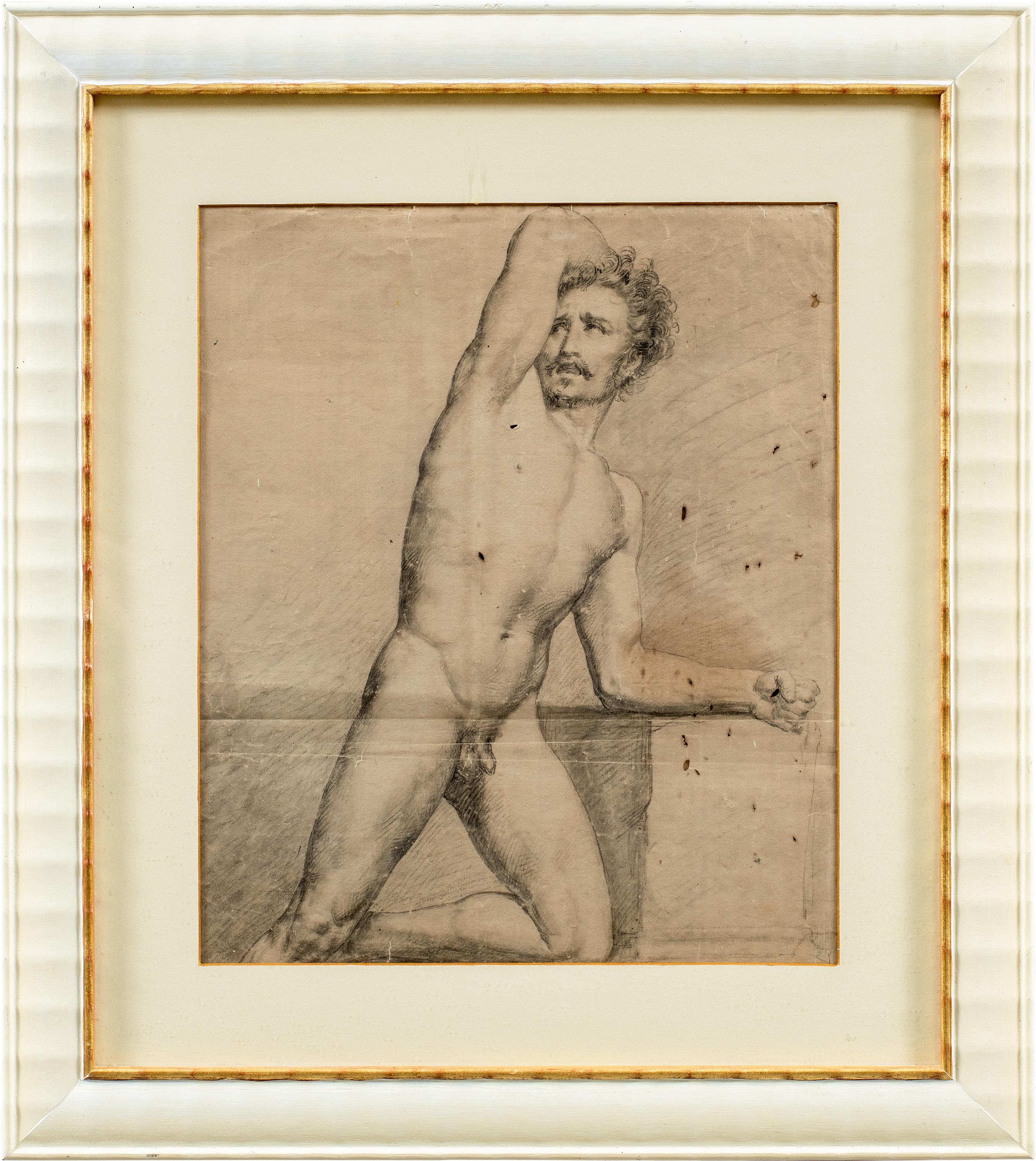 Peintre de nus académiques - Dessin de figure du 19e siècle - Papier crayon Italie