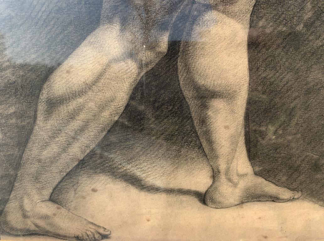 Italienische Figurenzeichnung des späten 19. Jahrhunderts - männlicher Akt - Bleistiftpapier Italien 3