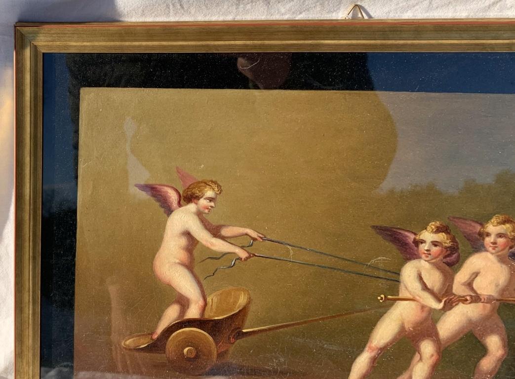 19th century Italian figure paintings - Cupid putti - Oil on paper Roman signed - Romantic Art by Luigi del Buono