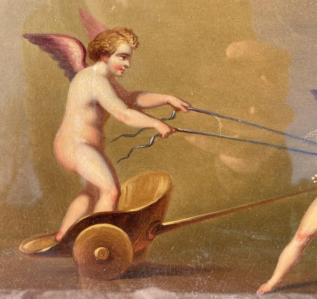 19th century Italian figure paintings - Cupid putti - Oil on paper Roman signed - Brown Figurative Art by Luigi del Buono