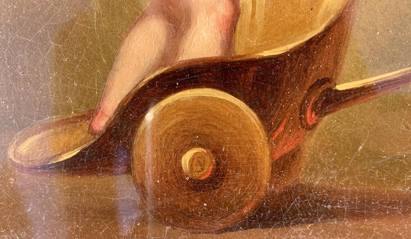 19th century Italian figure paintings - Cupid putti - Oil on paper Roman signed 1
