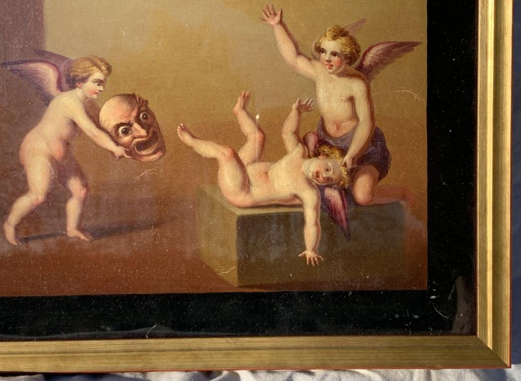 19th century Italian figure paintings - Cupid putti - Oil on paper Roman signed 5