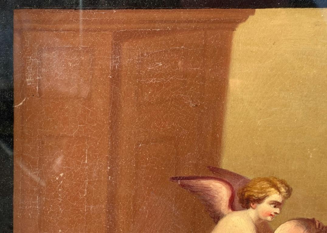 19th century Italian figure paintings - Cupid putti - Oil on paper Roman signed 6