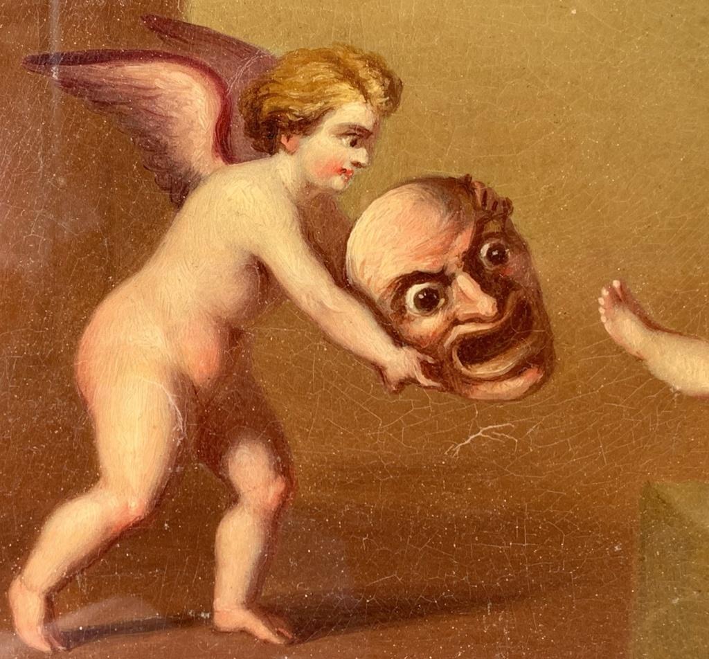 19th century Italian figure paintings - Cupid putti - Oil on paper Roman signed 7
