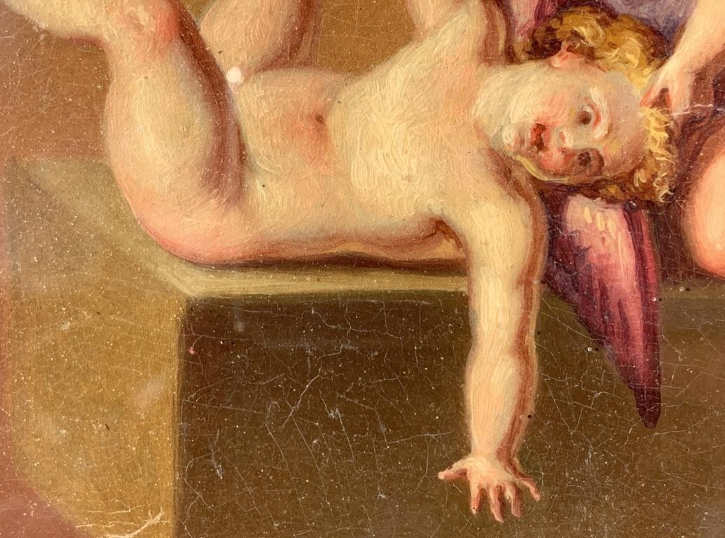 19th century Italian figure paintings - Cupid putti - Oil on paper Roman signed 8