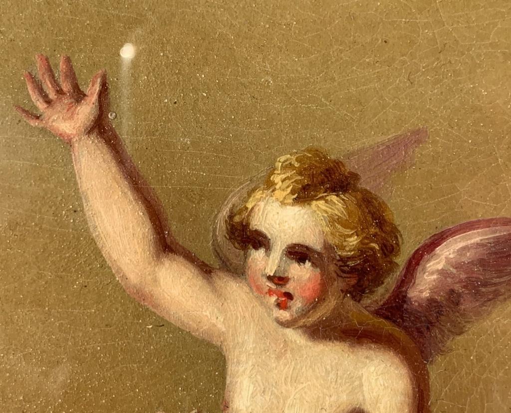 19th century Italian figure paintings - Cupid putti - Oil on paper Roman signed 9