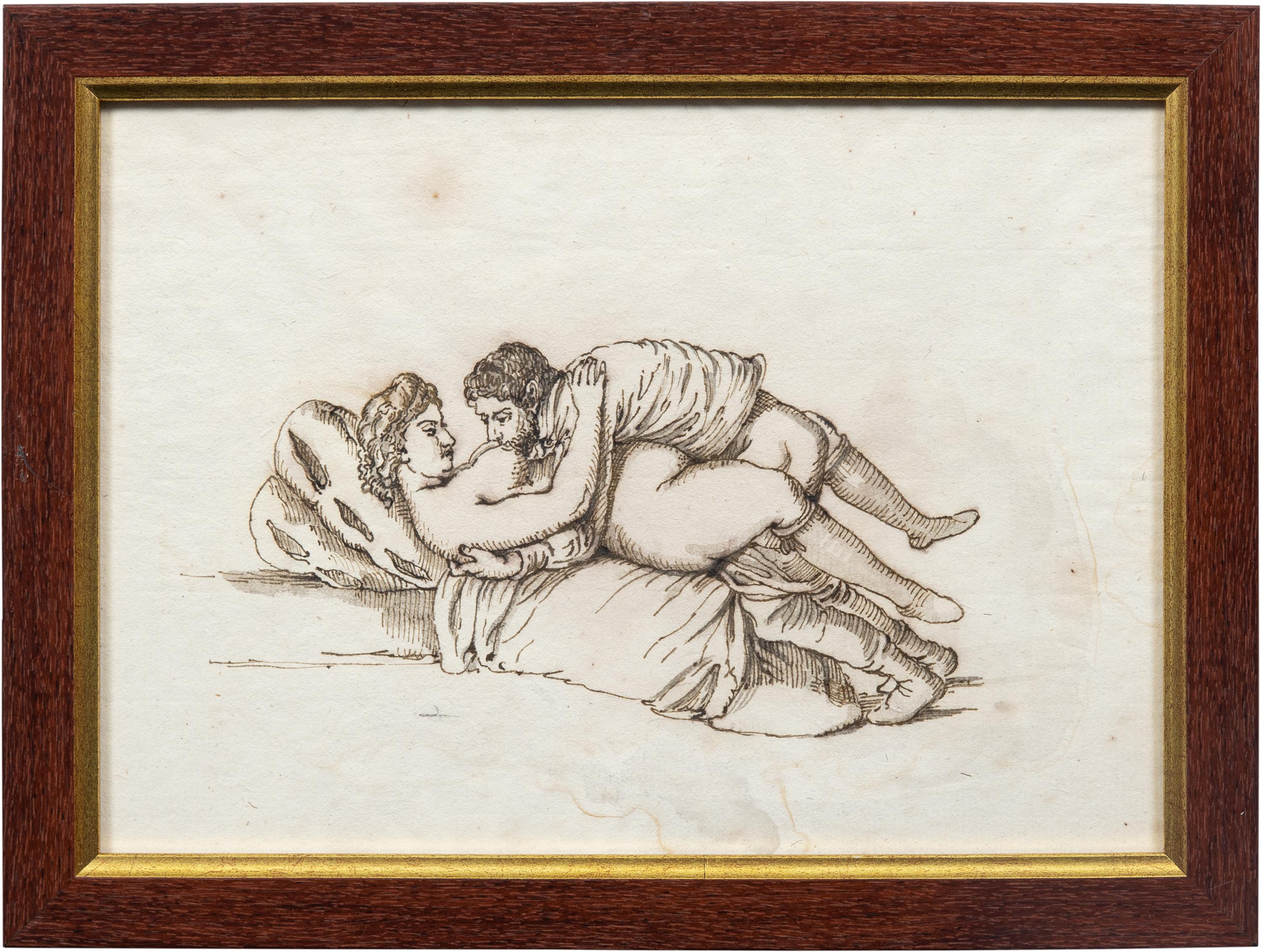 Peintre érotique français - Dessins de figures du XIXe siècle - Nus - Encre sur papier - Art de Unknown