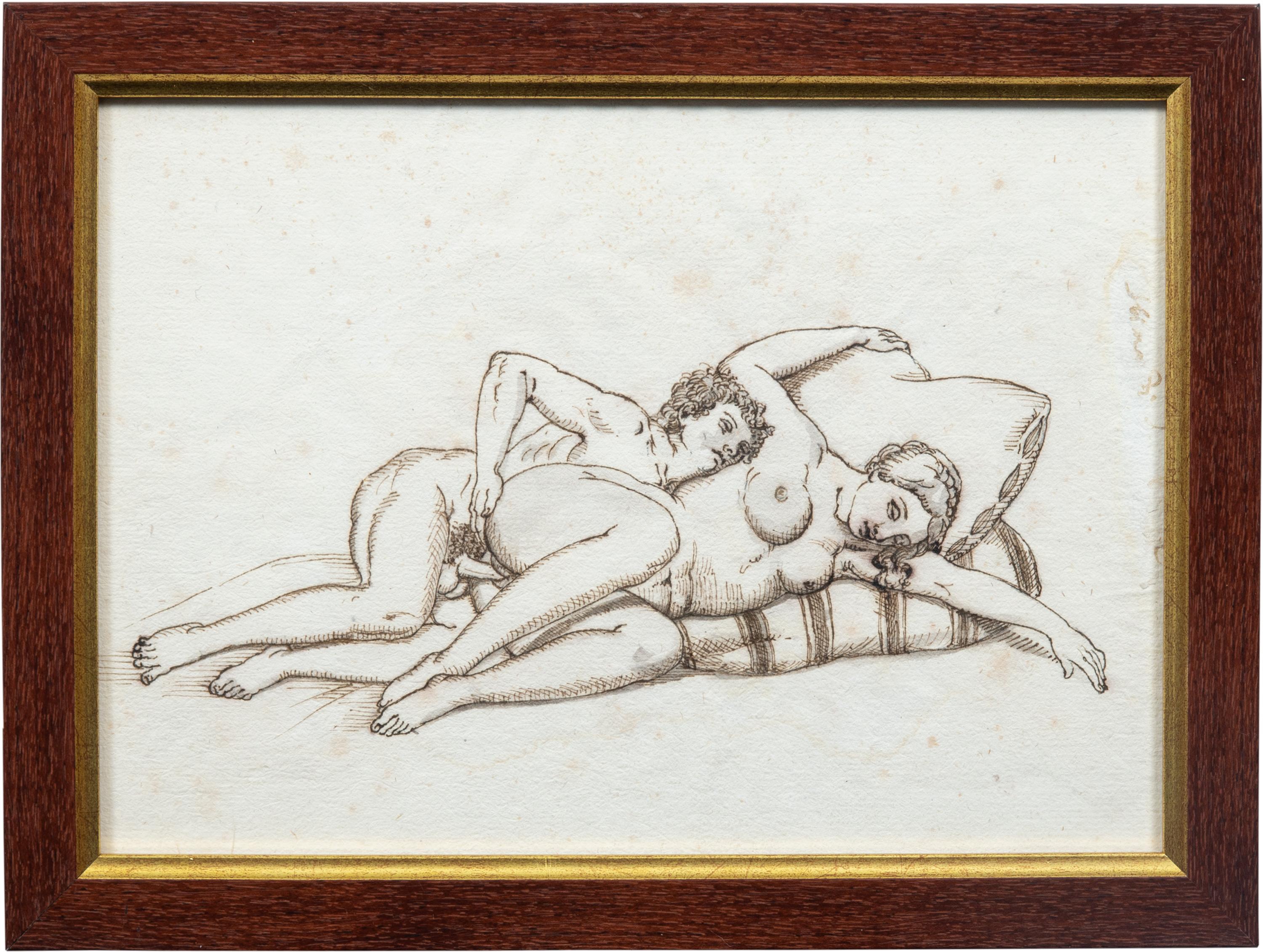 Peintre érotique français - Dessins de figures du XIXe siècle - Nus - Encre sur papier en vente 1