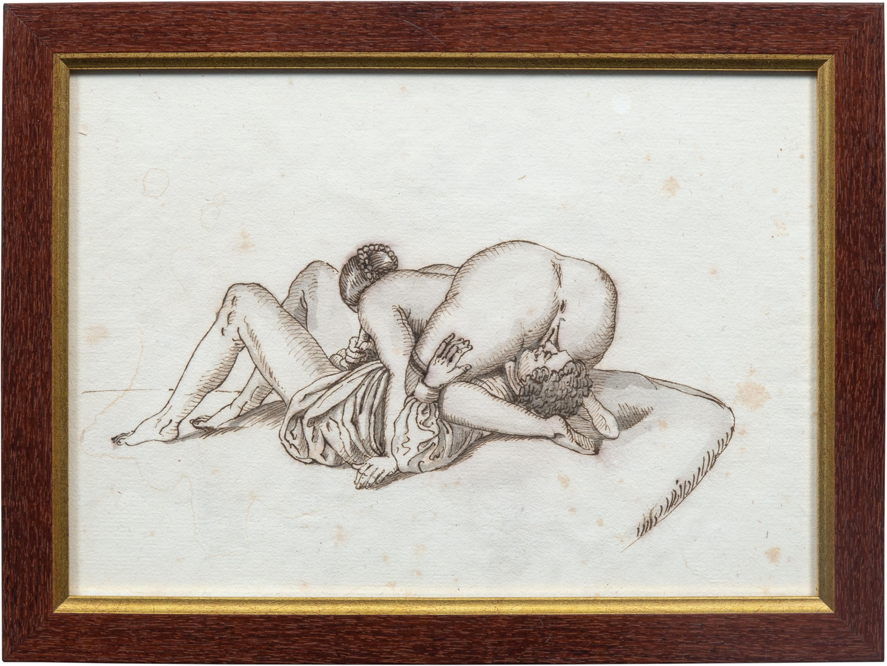Peintre érotique français - Dessins de figures du XIXe siècle - Nus - Encre sur papier - Maîtres anciens Art par Unknown