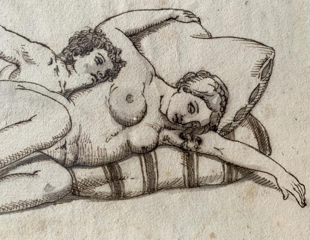 Pittore francese (XIX secolo) - Quattro scene erotiche.

17 x 24 cm senza cornice, 21,5 x 28,5 cm con cornice.

Antichi disegni a inchiostro su carta, in cornici di legno.

Rapporto sulle condizioni: Supporto cartaceo in buone condizioni. Alcuni