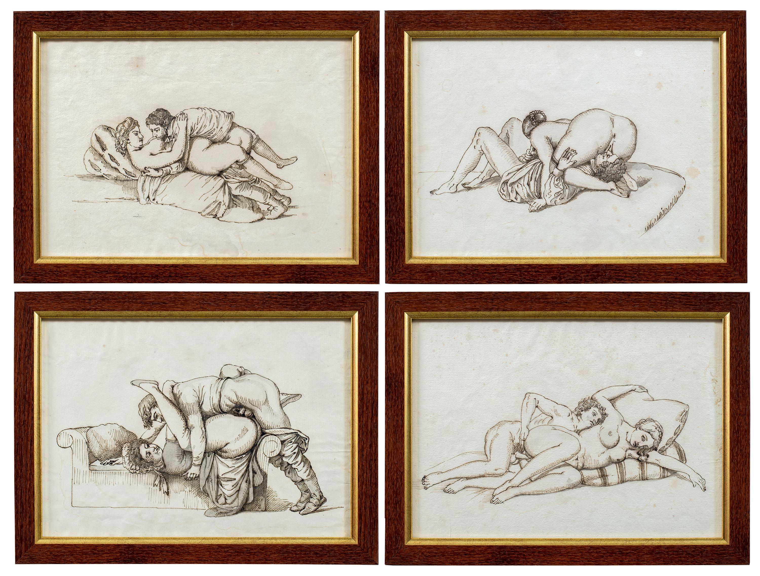 Pittore erotico francese - Disegni di figure del XIX secolo - Nudi - Inchiostro su carta 11