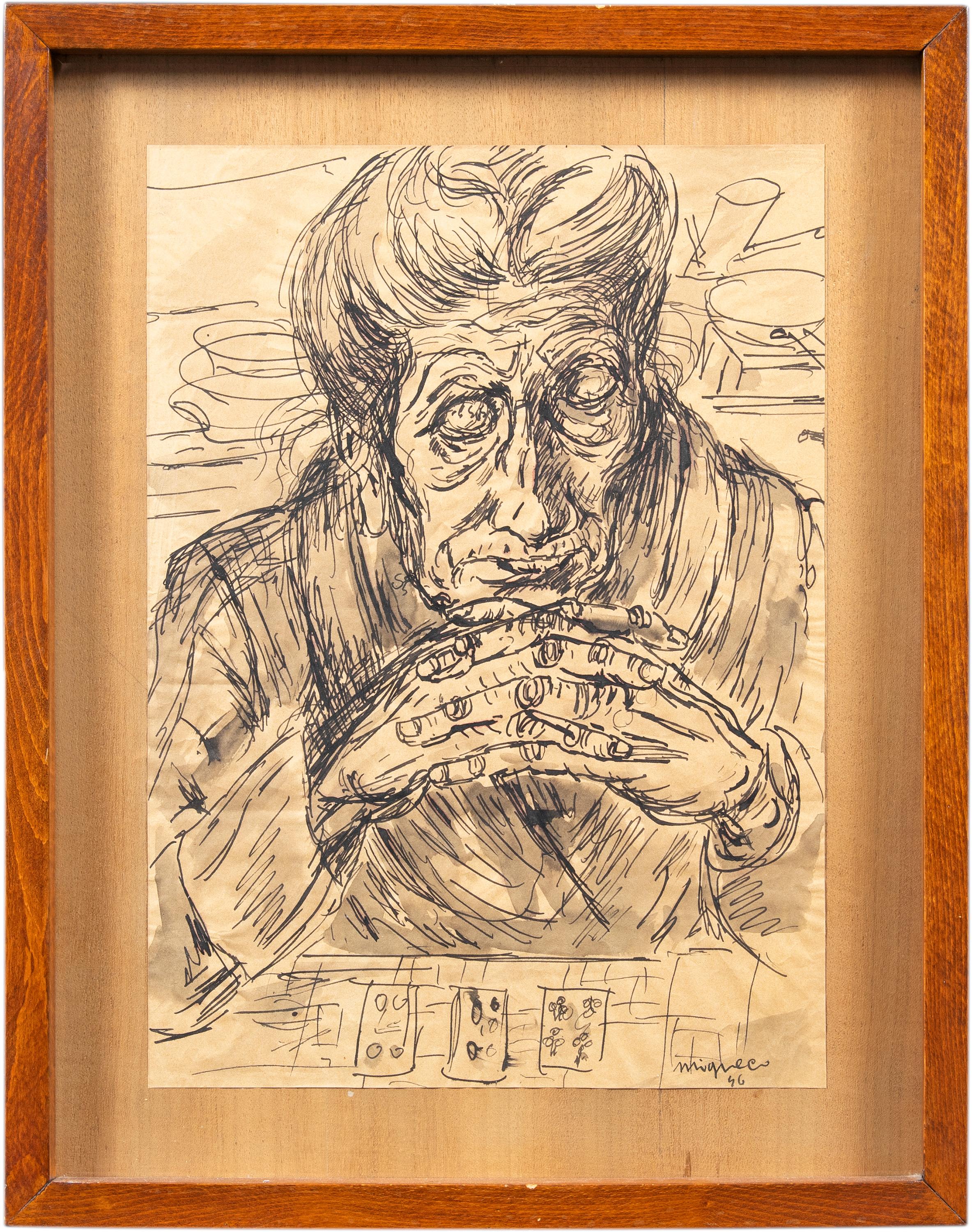 Giuseppe Migneco (Messina 1903 - Milan 1997) - The fortune teller.

49.5 x 39.5 cm without frame, 52.5 x 40.5 cm with frame.

Antique mixed technique drawing on paper, in wooden frame.

- Work signed and dated on the lower right: “Migneco