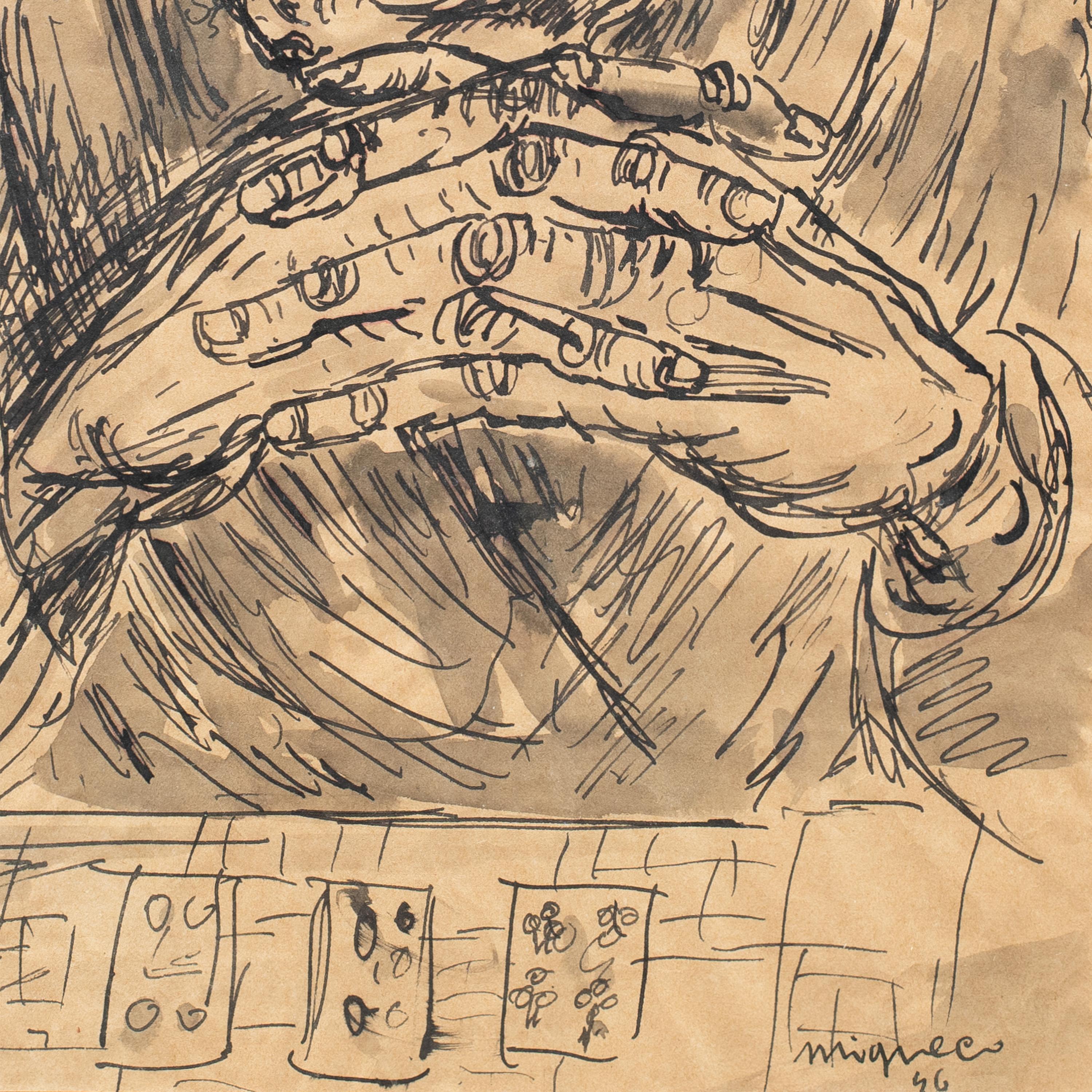 Giuseppe Migneco (Italiener Maler) – Figurenzeichnung des 20. Jahrhunderts – Fortuneteller im Angebot 2
