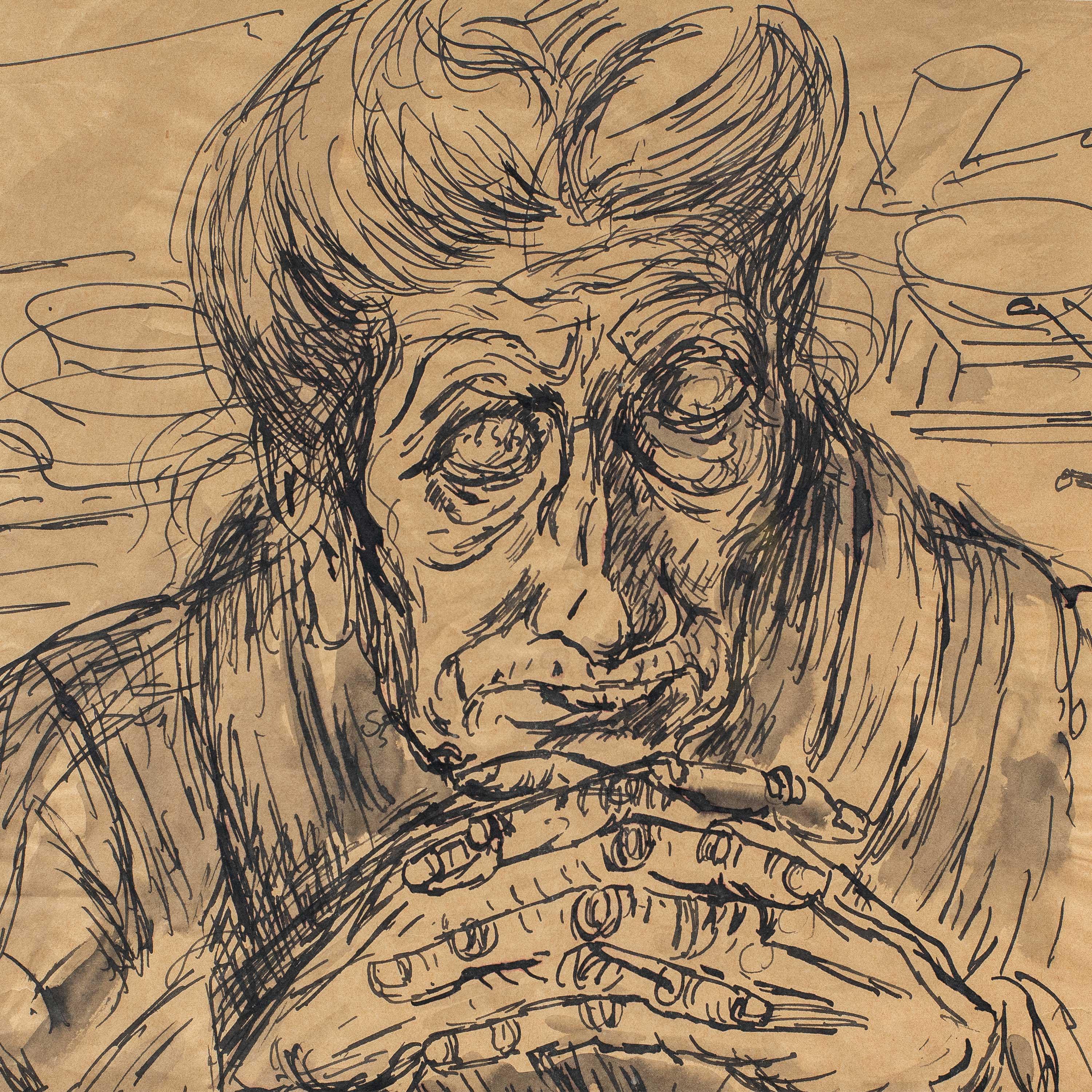 Giuseppe Migneco(Italian painter) - 20th century figure drawing - Fortune teller For Sale 1