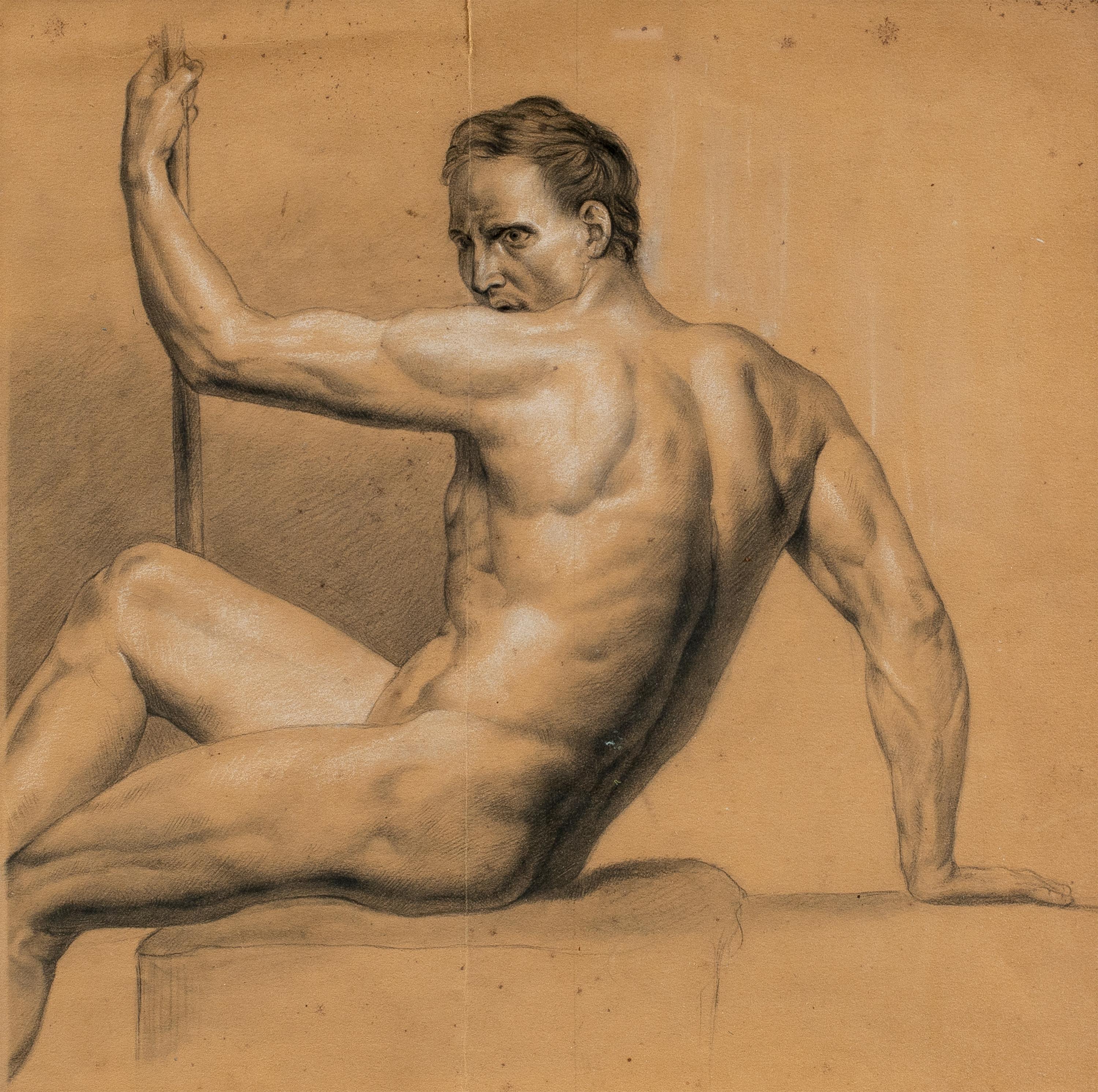 Academic nudes painter - 19th century figure drawing - Pencil paper Italy - Art by Unknown