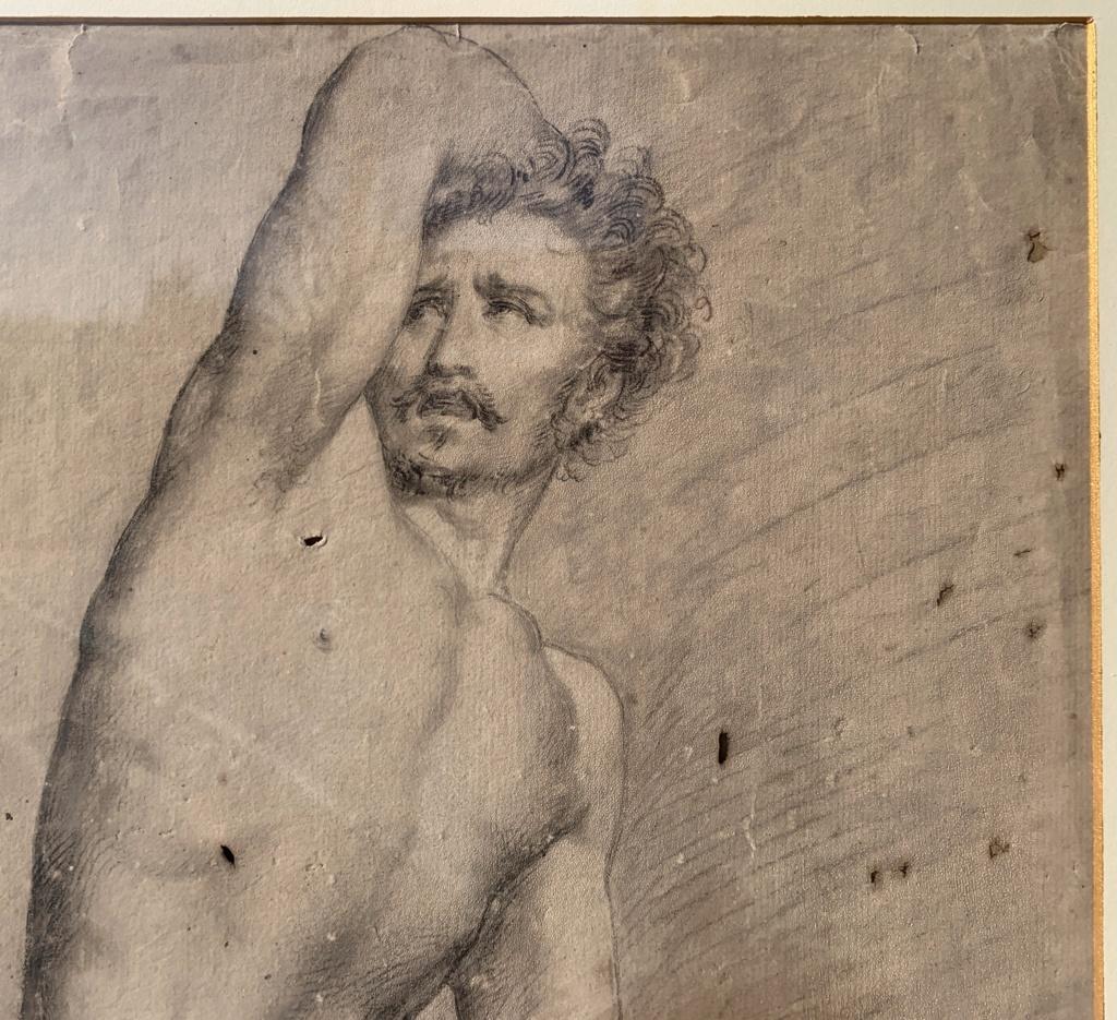 Academic nudes painter - 19th century figure drawing - Pencil paper Italy - Realist Art by Unknown