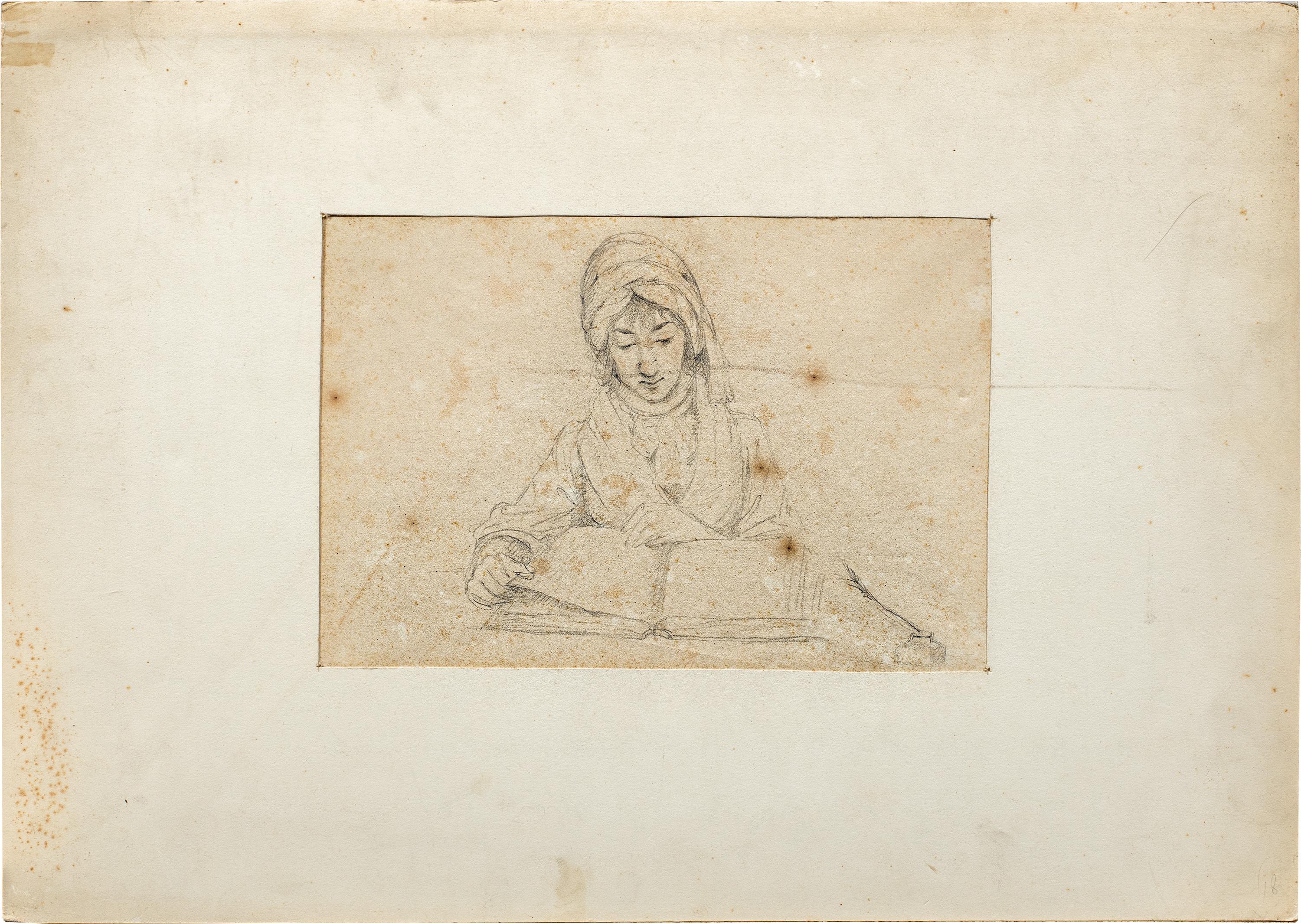 Artiste italien ancien - dessin de figures du 18e/19e siècle - L'écrivain