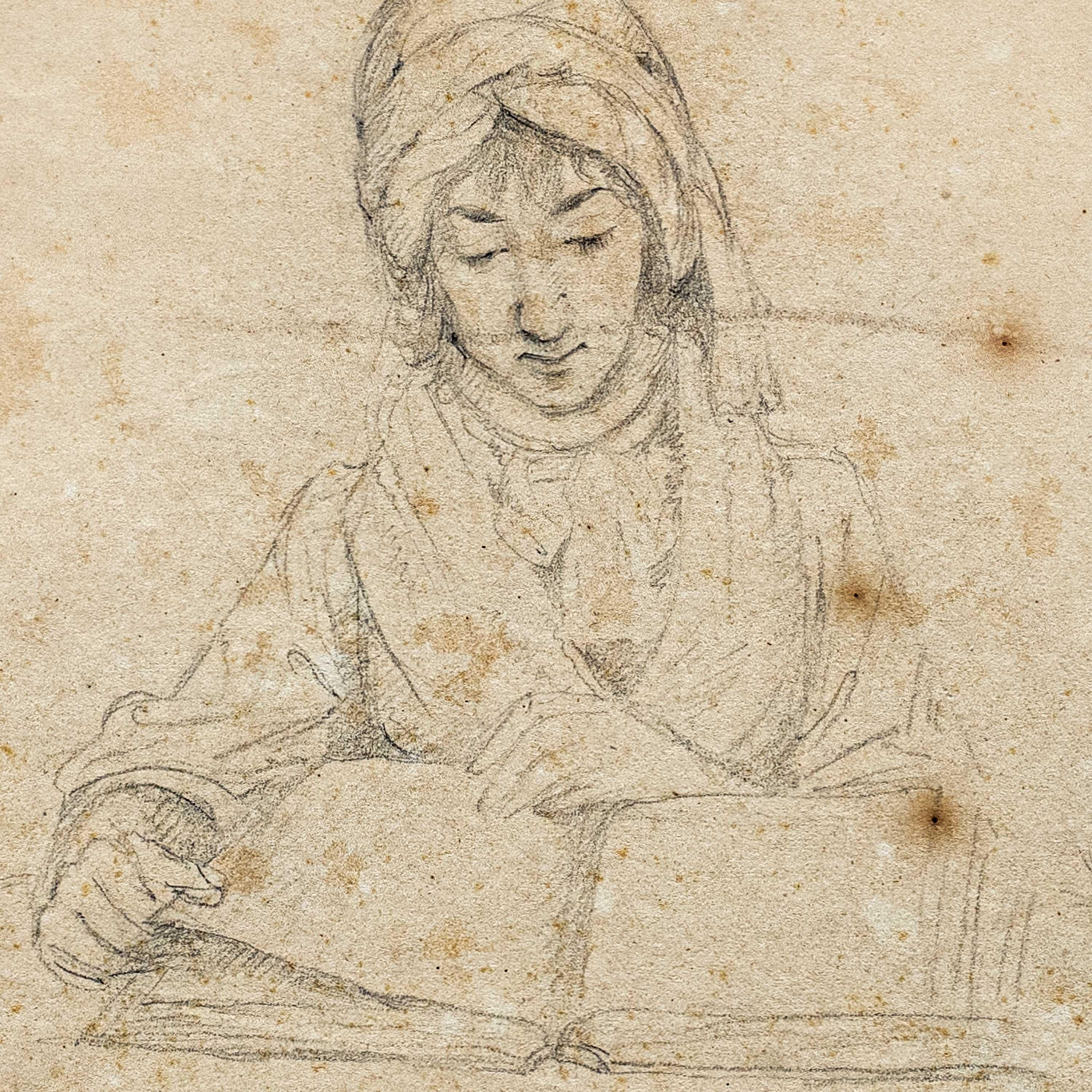 Artiste italien ancien - dessin de figures du 18e/19e siècle - L'écrivain - Beige Figurative Art par Unknown