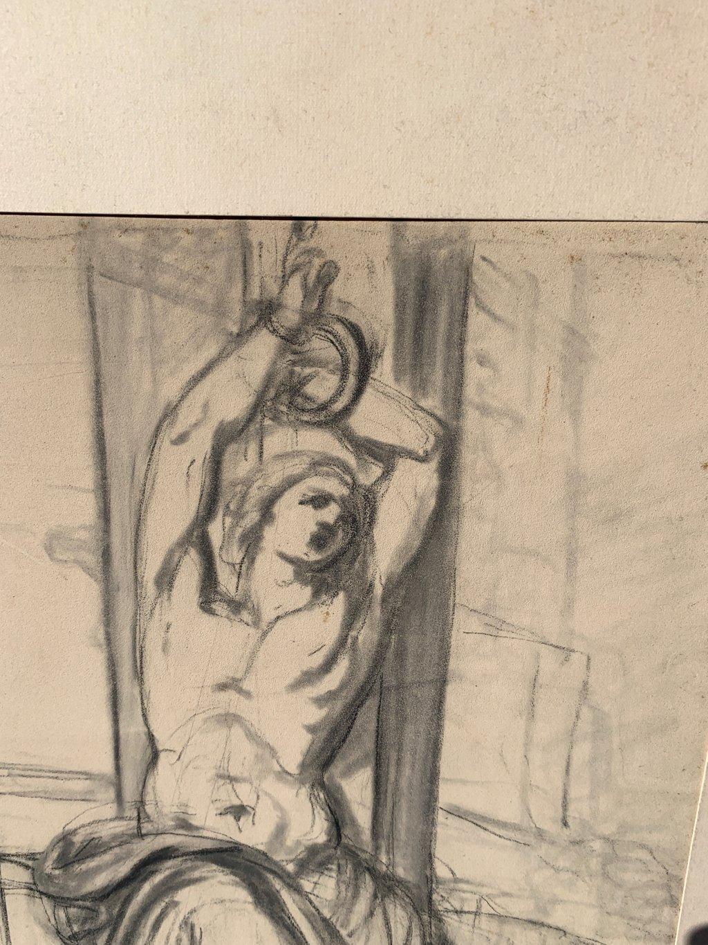Antike italienische Künstlerin – Figurenzeichnung des 18./19. Jahrhunderts – St. Sebastian (Beige), Portrait, von Unknown
