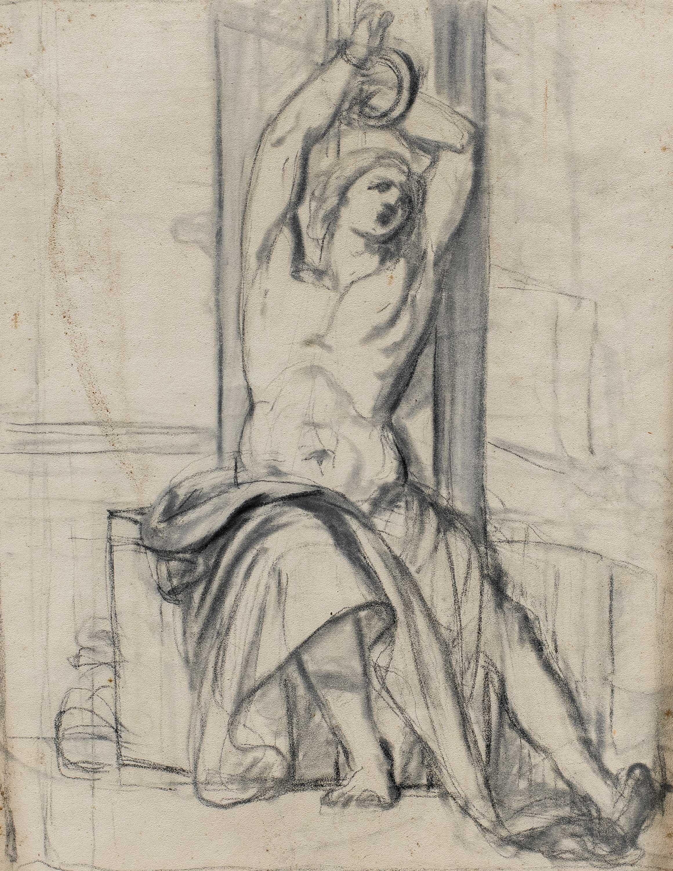 Antike italienische Künstlerin – Figurenzeichnung des 18./19. Jahrhunderts – St. Sebastian – Art von Unknown
