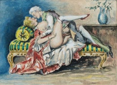 Französischer Maler – Erotisches Aquarell aus dem 19./20. Jahrhundert – Intime Szene